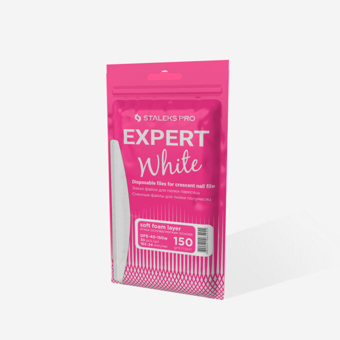 Limes blanches jetables pour lime à ongles en croissant sur une couche de mousse douce EXPERT 40 150 grain (30 pièces)