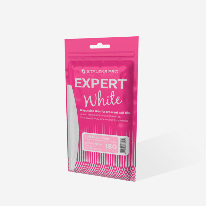 Limes blancs jetables pour lime à ongles en croissant sur une couche de mousse souple EXPERT 40 180 grain (30 pièces)
