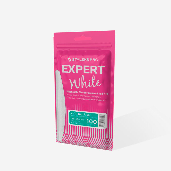 Limes blancs jetables pour lime à ongles en croissant sur une couche de mousse douce EXPERT 40 100 grain (30 pièces)