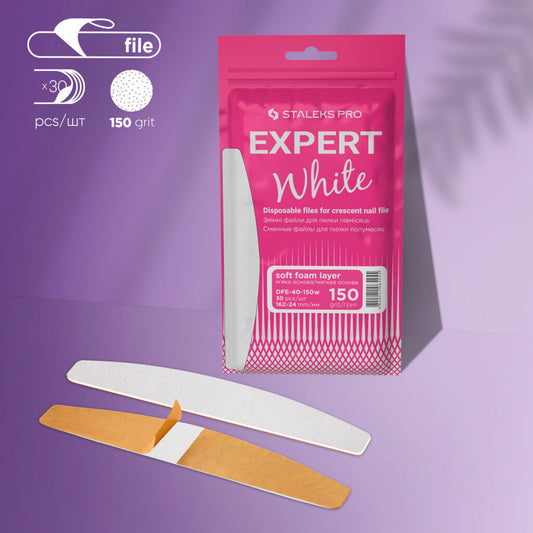 Limes blanches jetables pour lime à ongles en croissant sur une couche de mousse douce EXPERT 40 150 grain (30 pièces)
