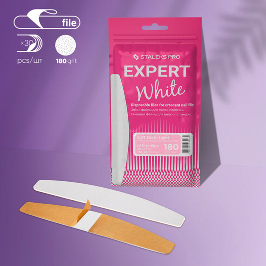 Limes blancs jetables pour lime à ongles en croissant sur une couche de mousse souple EXPERT 40 180 grain (30 pièces)