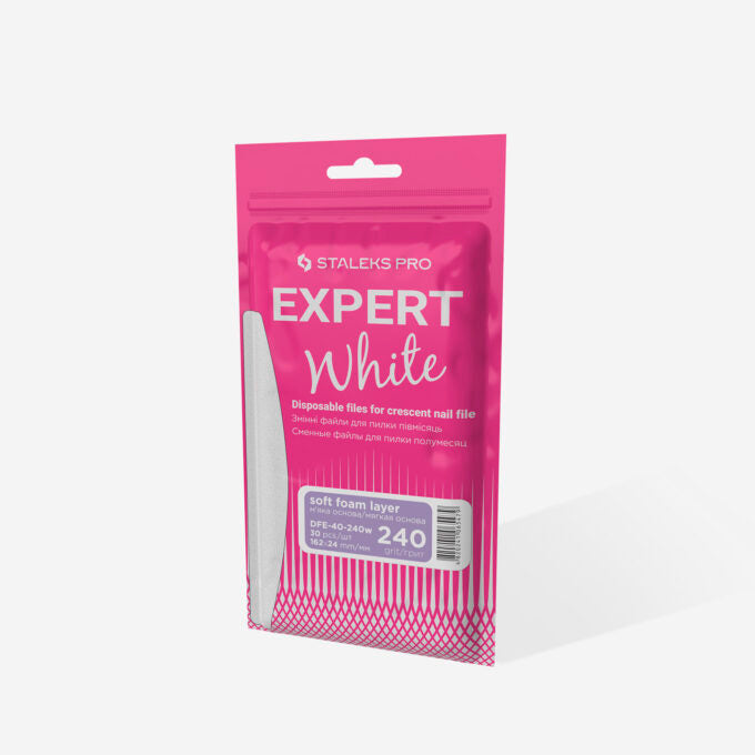 Limes blancs jetables pour lime à ongles en croissant sur une couche de mousse douce EXPERT 40 240 grain (30 pièces)