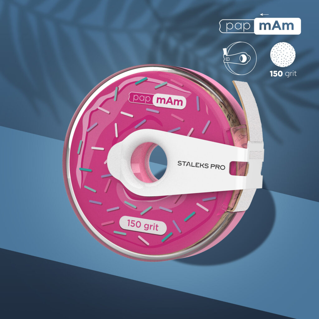 Ruban abrasif blanc jetable papmAm EXPERT grain 150 dans un boîtier en plastique , Donut