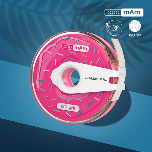 Ruban abrasif blanc jetable papmAm EXPERT grain 150 dans un boîtier en plastique , Donut