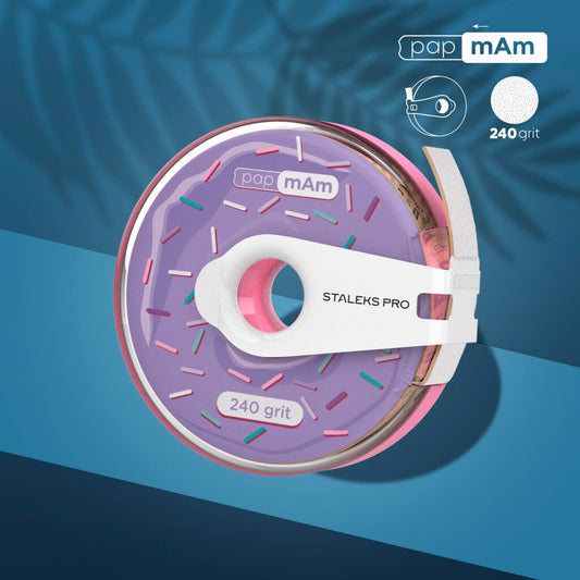 Ruban abrasif blanc jetable papmAm EXPERT grain 240 dans un boîtier en plastique (Donut)