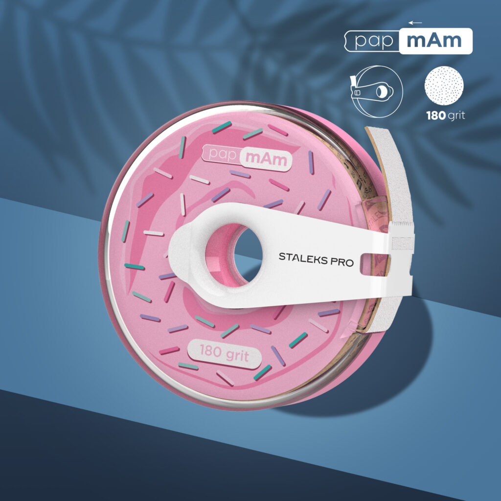Ruban abrasif blanc jetable papmAm EXPERT grain 180 dans un boîtier en plastique , Donut
