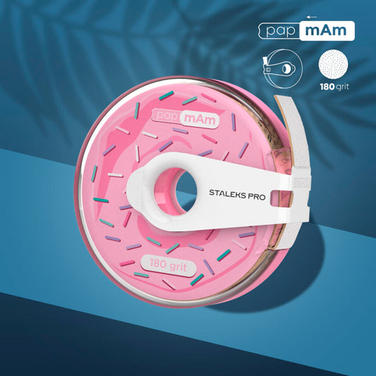 Ruban abrasif blanc jetable papmAm EXPERT grain 180 dans un boîtier en plastique , Donut